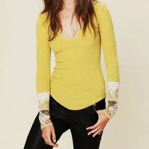 Free People Kombucha Cuff Thermal Chartreuse Yellow S